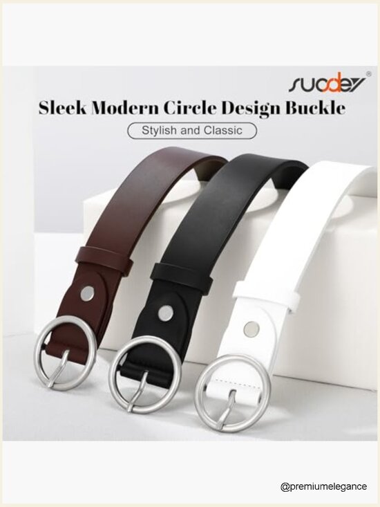 Women\'s Classic Round Buckle Leather Belt For Jeans Dresses main image 6